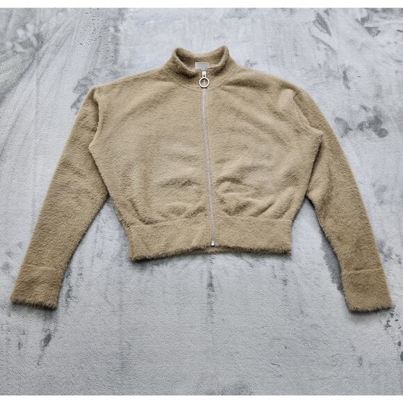 Gymshark X Whitney Simmons Jacket Women S Tan Cement Brown Eyelash Knit Full Zip - Picture 1 of 11